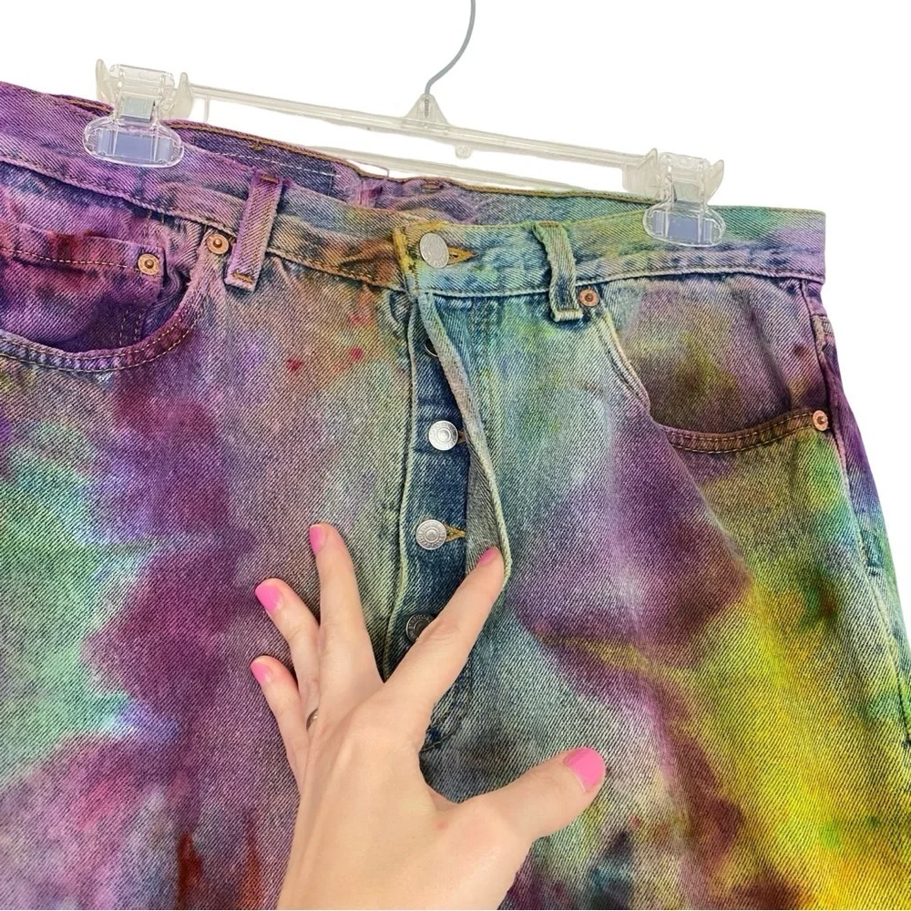Vintage Levi’s Jeans Waist Size 30 31 Levis 501 Tie Dye VTG 90s Button Fly Multi - Picture 4 of 15